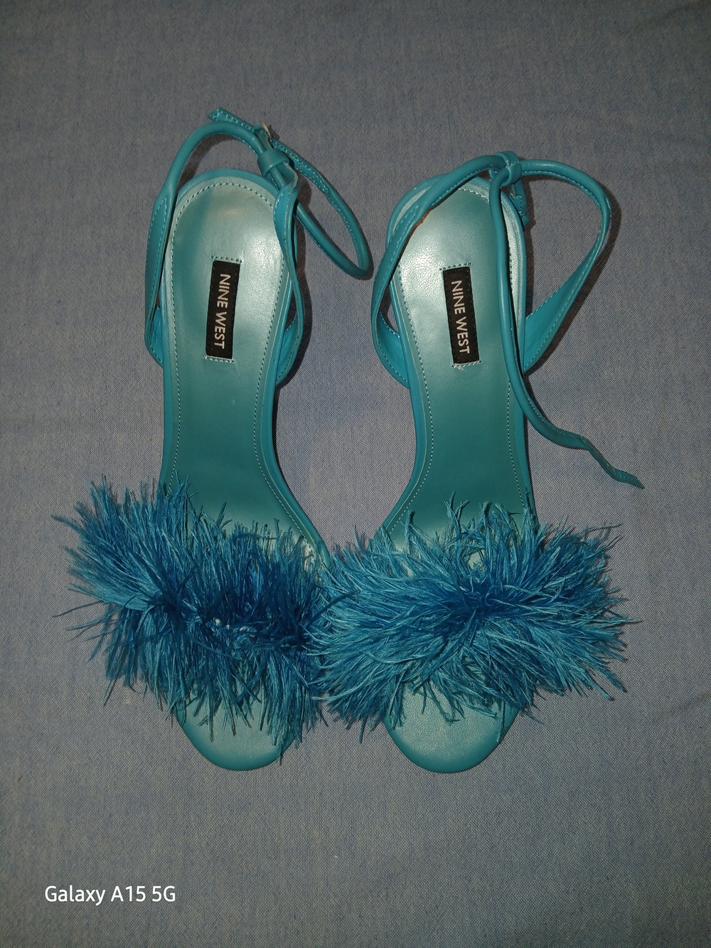 Nine West Blue Feather Strap Heeled Sandals
